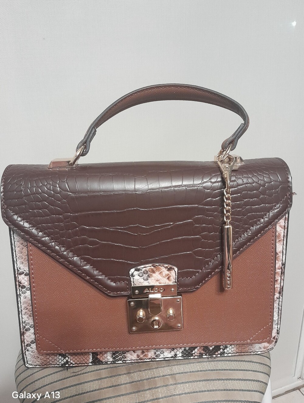 ALDO Brown Croc-Accent Top Handle Bag